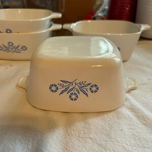 Corningware White Casserole Dish with Blue Floral Design